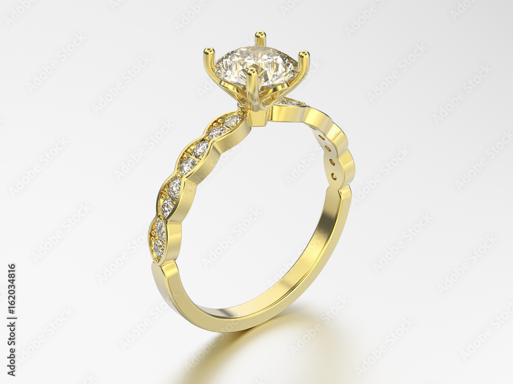 3D illustration yellow gold ring with diamonds with reflection 3D illustration yellow gold ring with diamonds with reflection