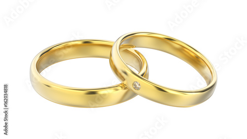 3D illustration classic yellow gold rings with diamond