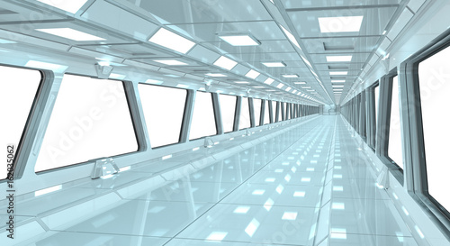 Fototapeta Naklejka Na Ścianę i Meble -  Spaceship white corridor 3D rendering