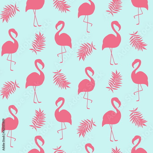 Beautiful seamless pattern with pink flamingo isolated on white