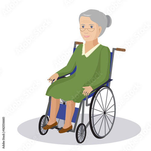 Old Woman on a Wheelchair. Vector Illustration