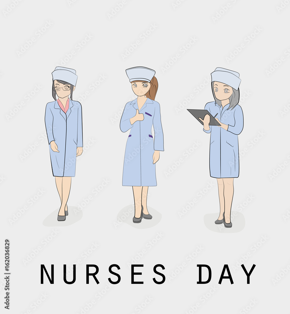 Nurses. Nursing day. Hand drawn cartoon vector illustration for design and infographics. Nurses. Nursing day. Hand drawn cartoon vector illustration for design and infographics.