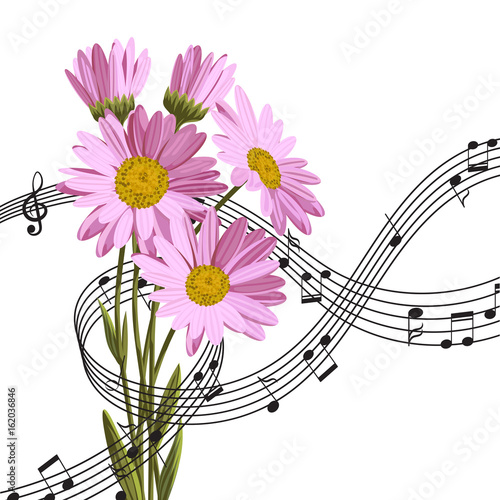 Fototapeta Naklejka Na Ścianę i Meble -  Daisies with music notes.