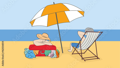 Vacation on the beach. Concept of holidays or holidays. Hand drawn cartoon vector illustration for design and infographics.