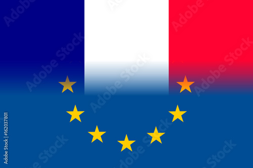 France national flag with a flag of European Union twelve gold stars, ideals of unity with EU, member since 1 January 1958. Vector flat style illustration