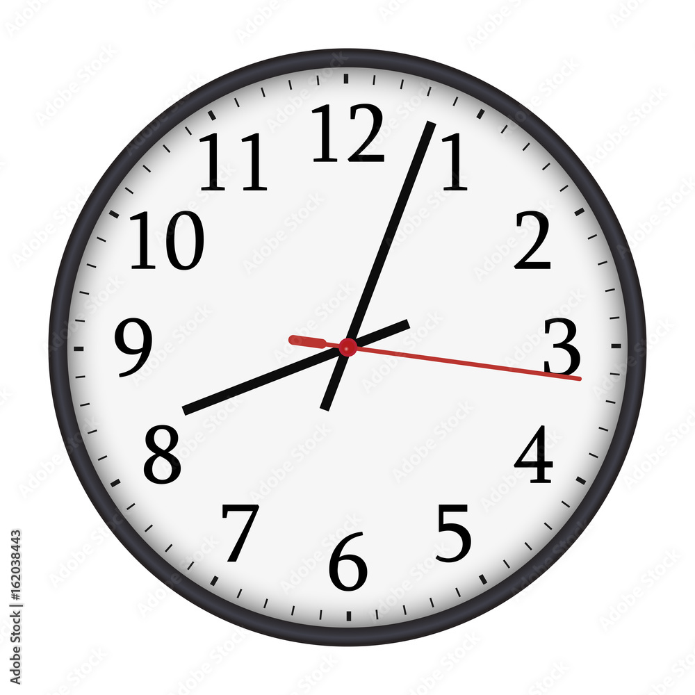 Classic black and white round wall clock isolated on white background. Vector illustration. Classic black and white round wall clock isolated on white background. Vector illustration.
