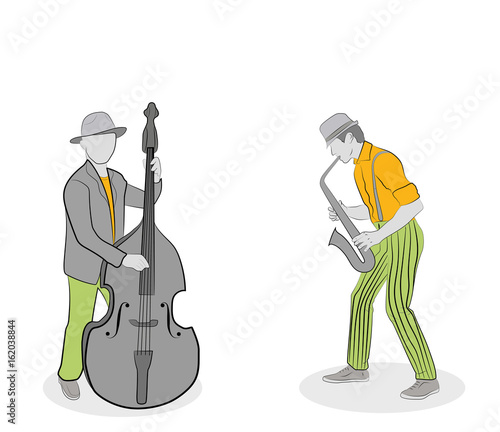 Jazz band with different musical instruments. Hand drawn cartoon vector illustration for design and infographics.