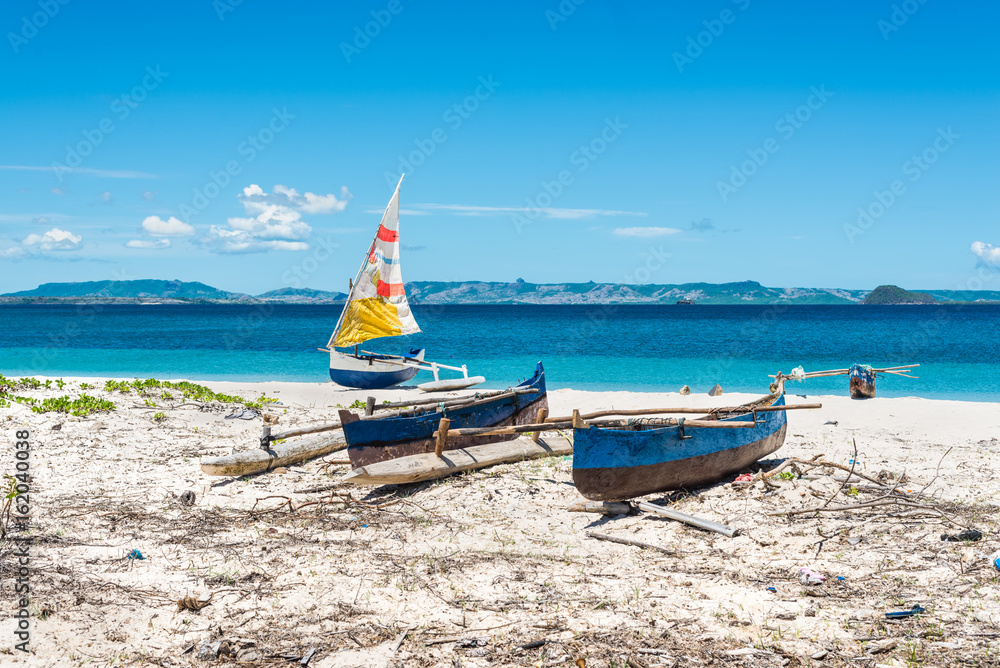 Traditional Malagasy sail boats on the sea coast, Madagascar