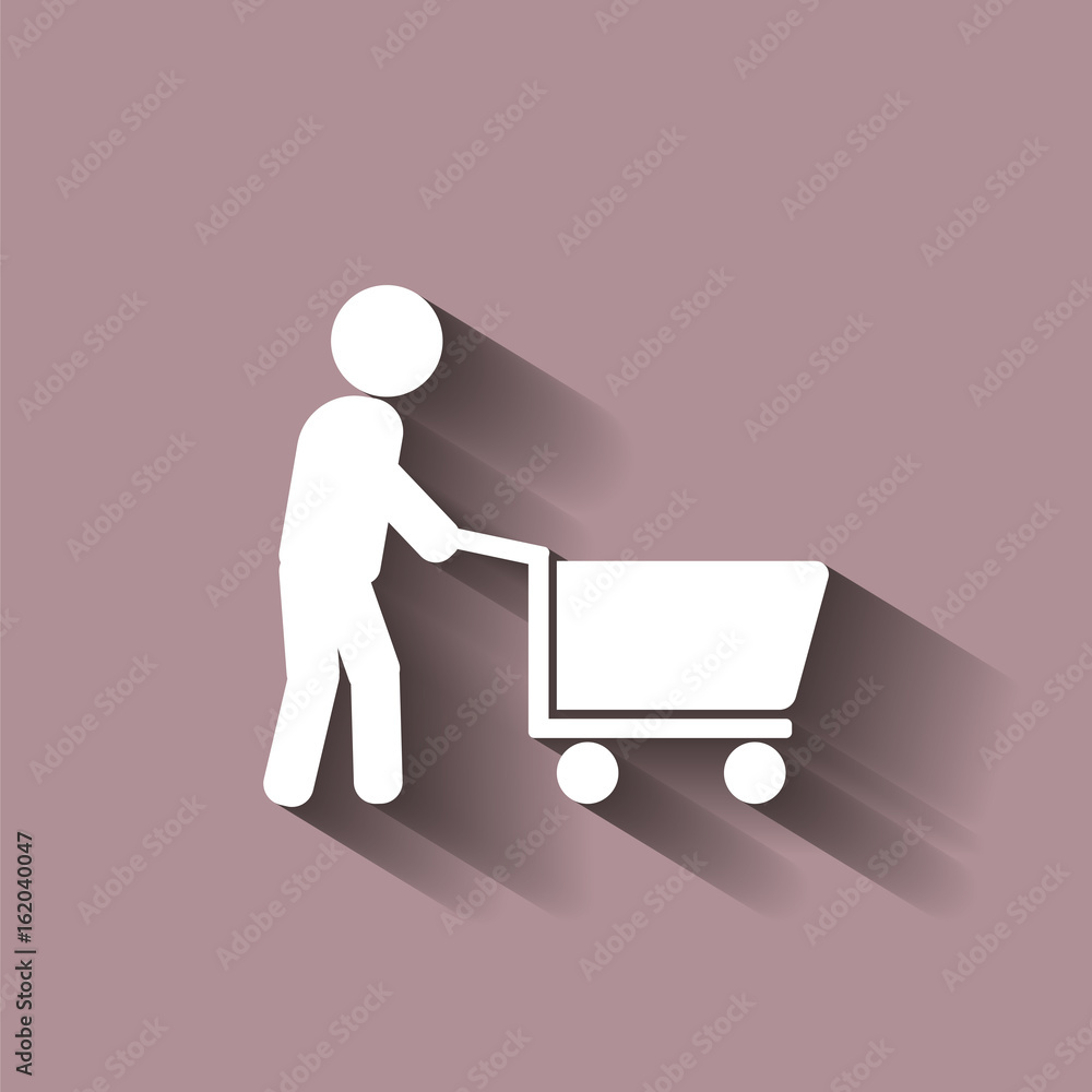 Man walking with shopping cart. Vector illustration  with shadow