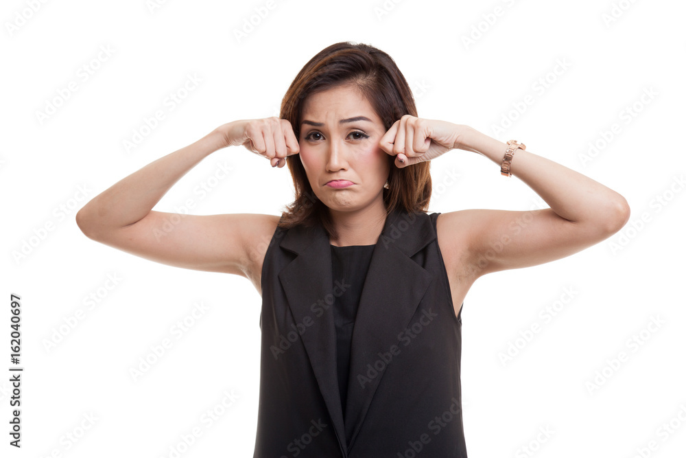 Young Asian woman sad and cry.