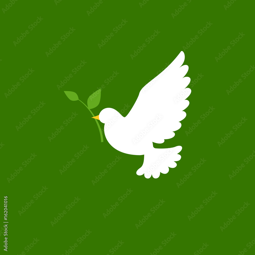 Dove and olive branch icon in flat style Dove and olive branch icon in flat style