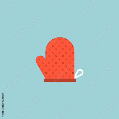 Red mitten gloves for protecting from heat, icon in flat design