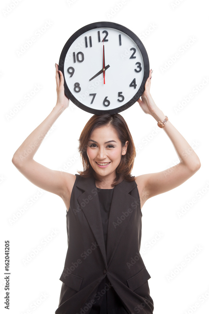 Young Asian business woman with a clock. Young Asian business woman with a clock.
