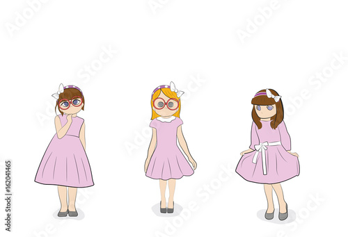Girls in dresses. Hand drawn cartoon vector illustration for design and infographic.