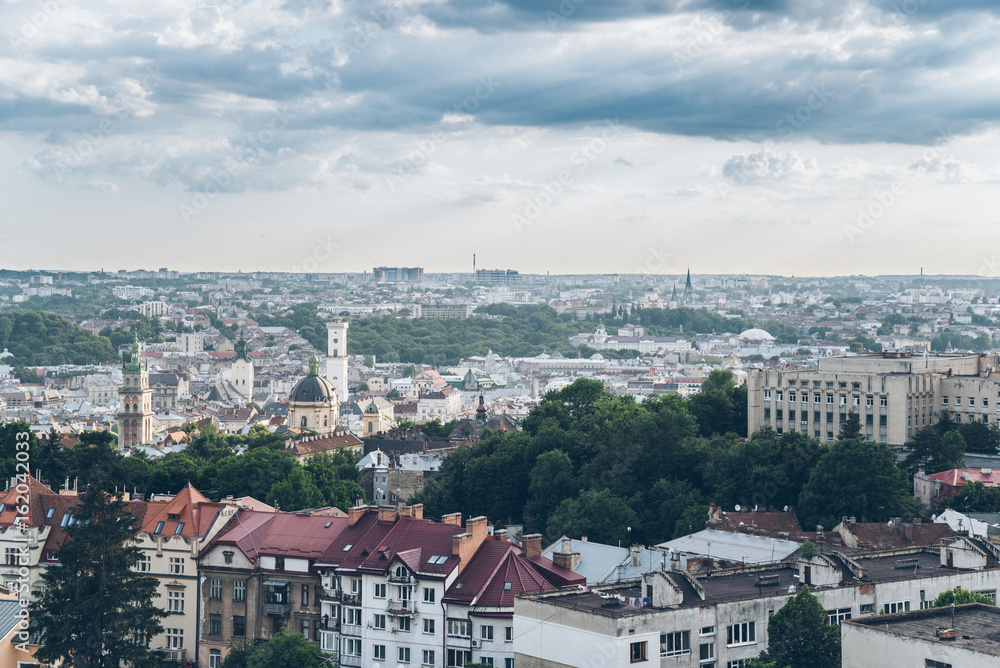 Panoramic aerial view of Lviv
