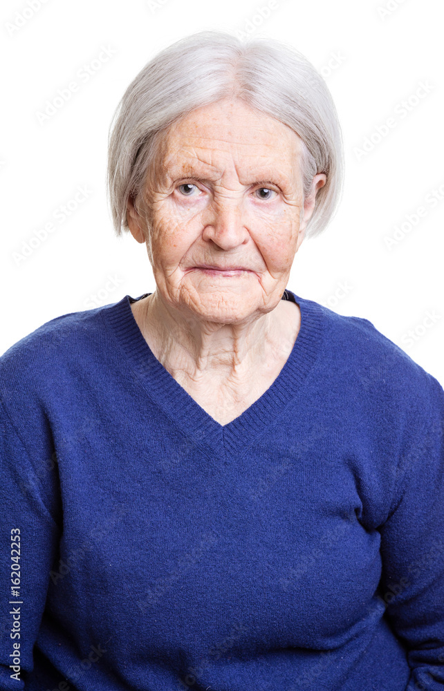 Portrait of smiling senior lady over white Portrait of smiling senior lady over white