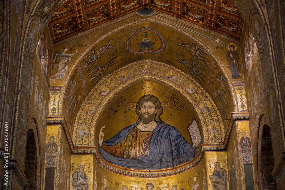 Christ fresco inside Monreale cathedral near Palermo
