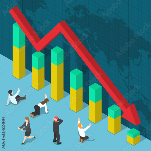 Businessman Shocked when Business Graph Falling Down
