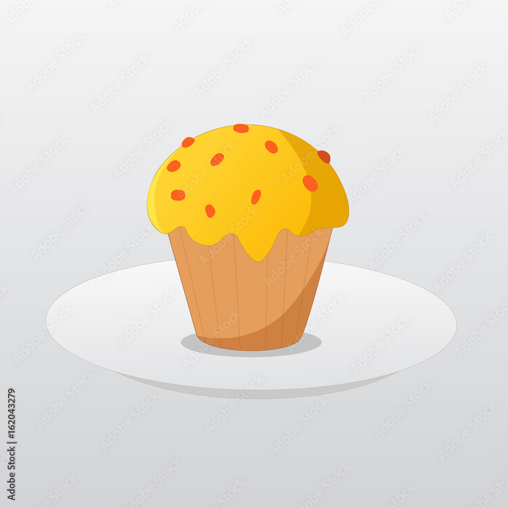 Butter cup cake on dish and gradient background vector Butter cup cake on dish and gradient background vector