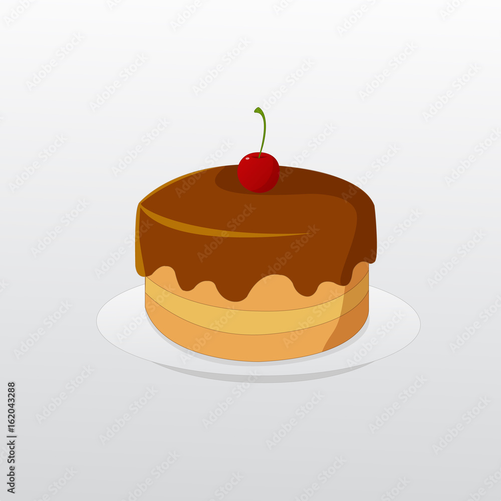 Birthday Chocolate Cake with cherry on dish and gradient background Birthday Chocolate Cake with cherry on dish and gradient background