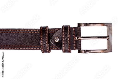 Fashionable men's brown belt isolated on white background