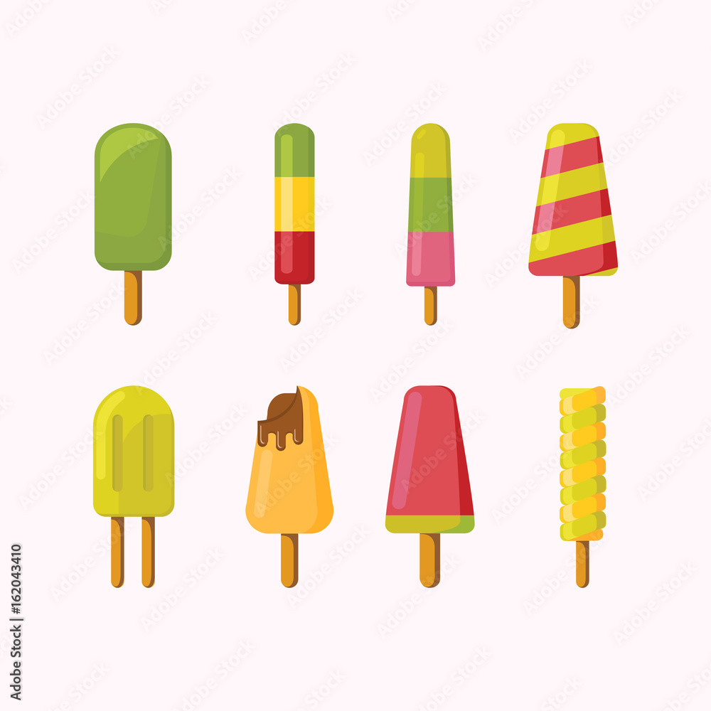 Delicious, sweets and fresh ice cream with stick Delicious, sweets and fresh ice cream with stick