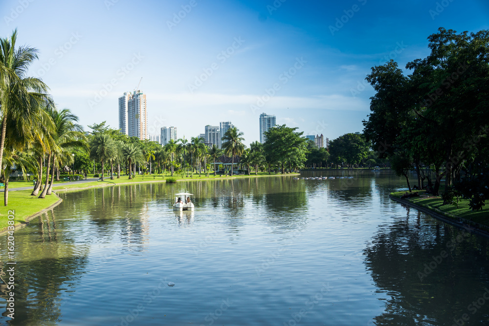People are relaxing and doing activities at CHATUCHAK PARK, A large public park in Bangkok Thailand.