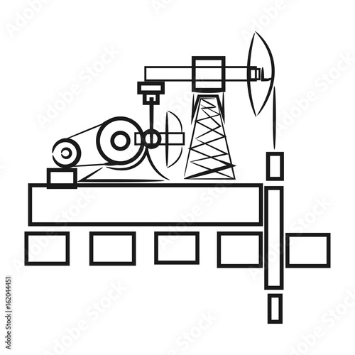 Oil extraction sea platform in the circle. Flat design vector illustration.