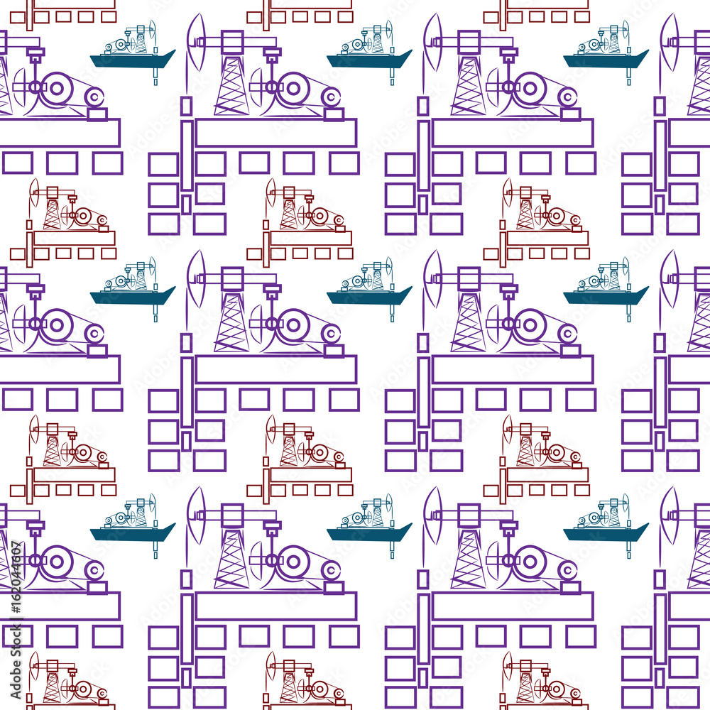 Fototapeta premium Oil extraction sea platform in the circle. Flat design vector illustration.