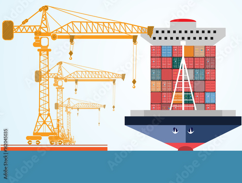 containers ship, high-altitude crane with a container, sea port