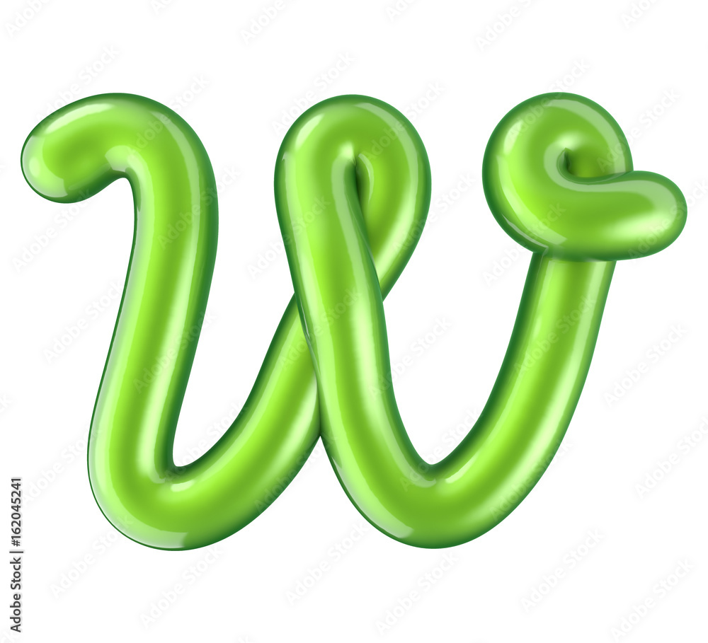 Glossy green letter W uppercase. 3D rendering Stock Illustration ...