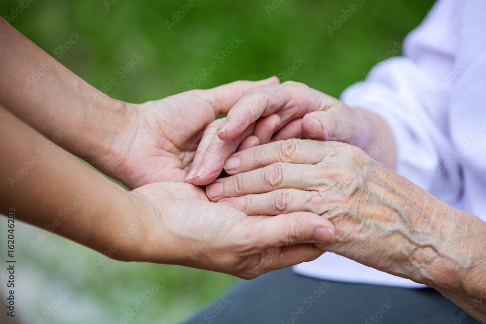 Hands of young adult and senior women Hands of young adult and senior women