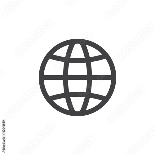 Globe icon in black on a white background. Vector illustration