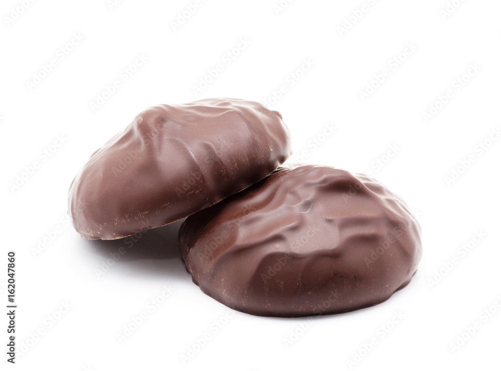 chocolate covered marshmallows on white background chocolate covered marshmallows on white background