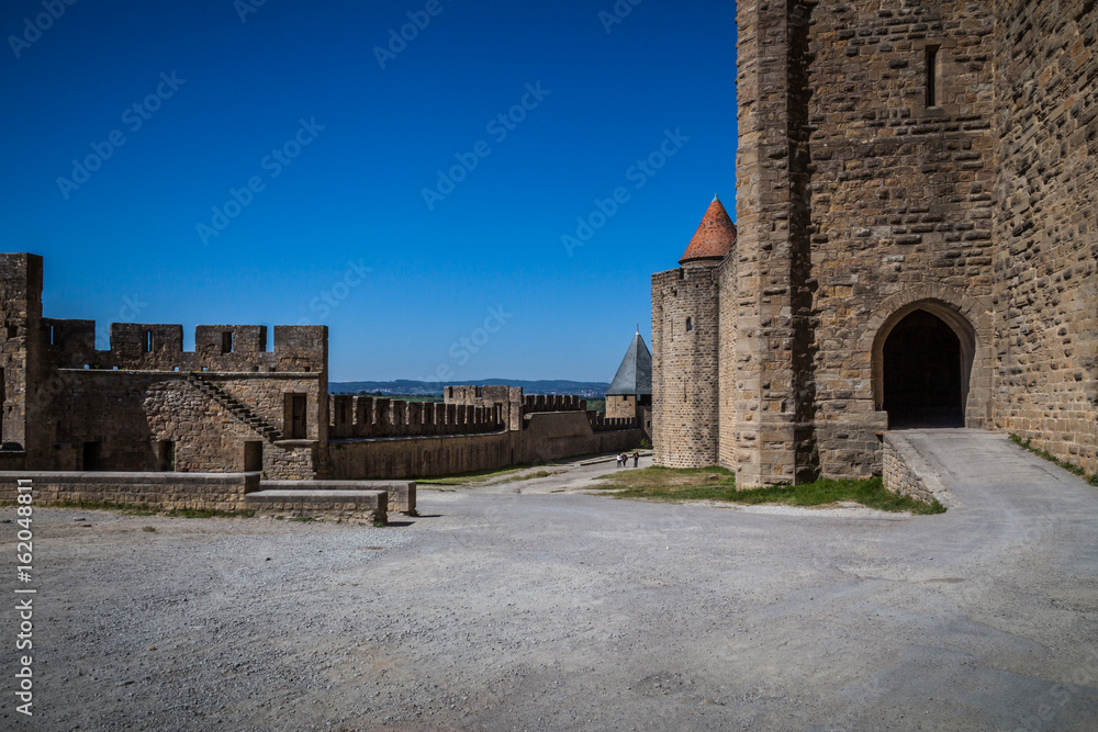 part of fortification of medieval city La Cite in Carcassonne