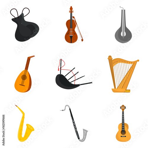 Music instruments color icons set for web and mobile design