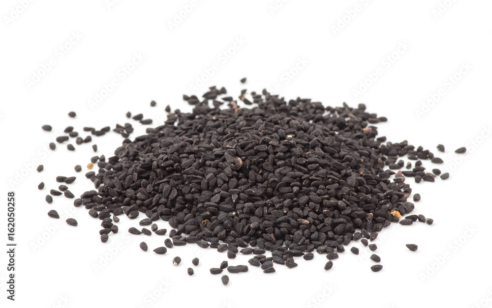 Pile of black sesame seeds isolated on white background Pile of black sesame seeds isolated on white background