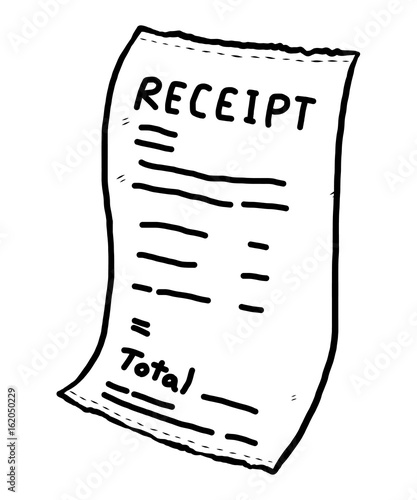 receipt paper / cartoon vector and illustration, black and white, hand drawn, sketch style, isolated on white background.
