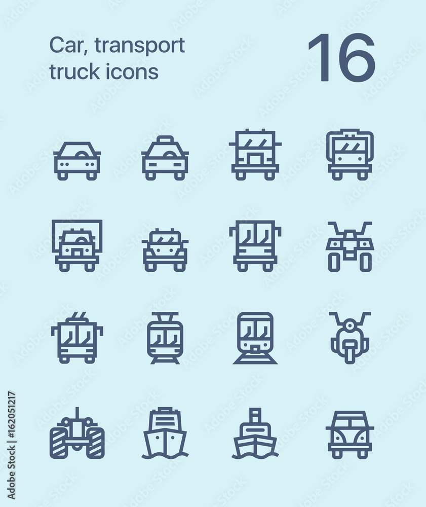 Outline Car, transport, vehicle, truck, train vector flat line icons for web and mobile applications