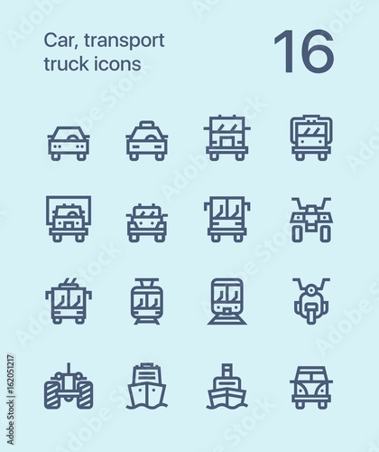 Outline Car, transport, vehicle, truck, train vector flat line icons for web and mobile applications