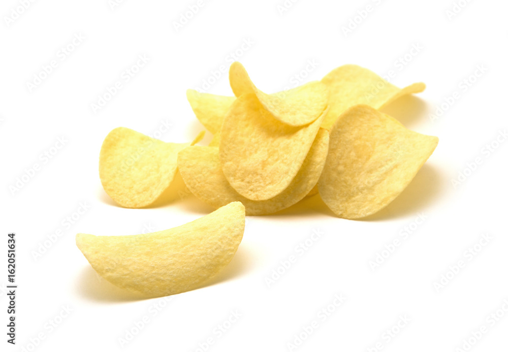 Potato chips isolated white background. Potato chips isolated white background.