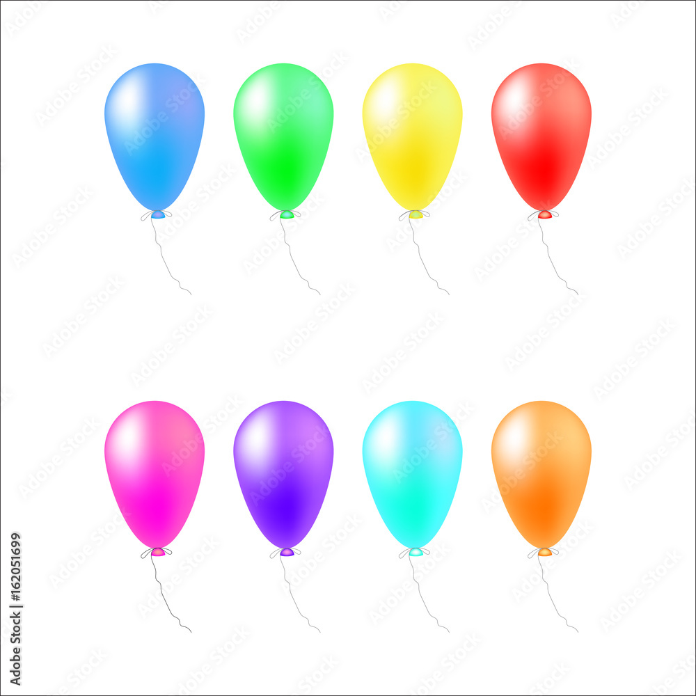 8 color balloons. Vector illustration isolated on white background