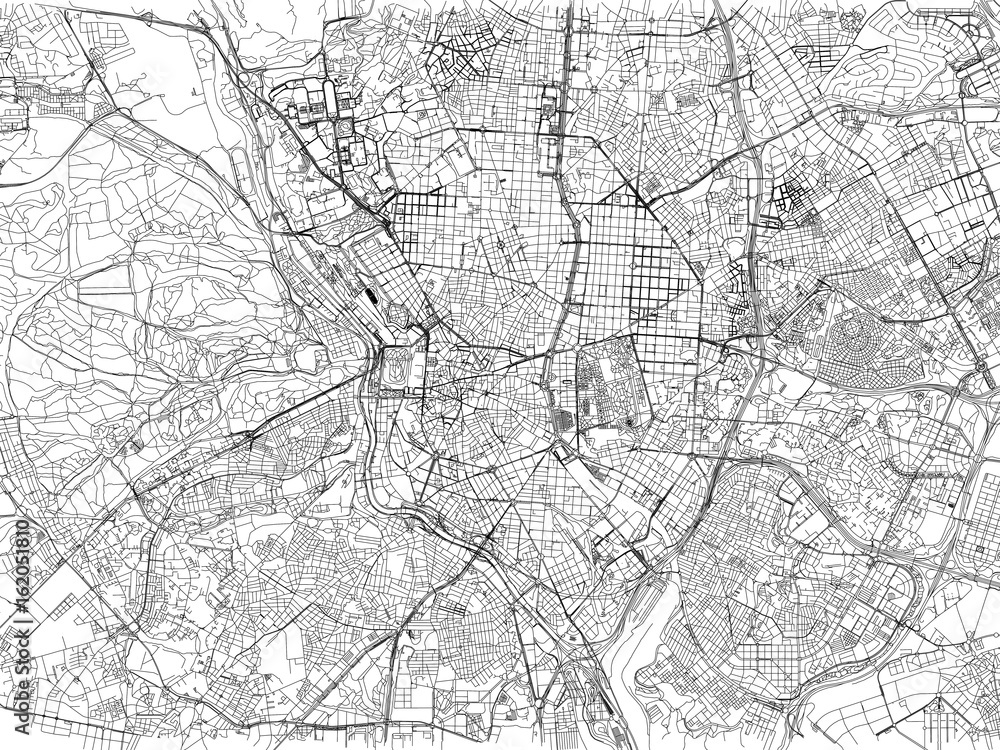 Cartina di Madrid, città, strade e vie, Spagna
