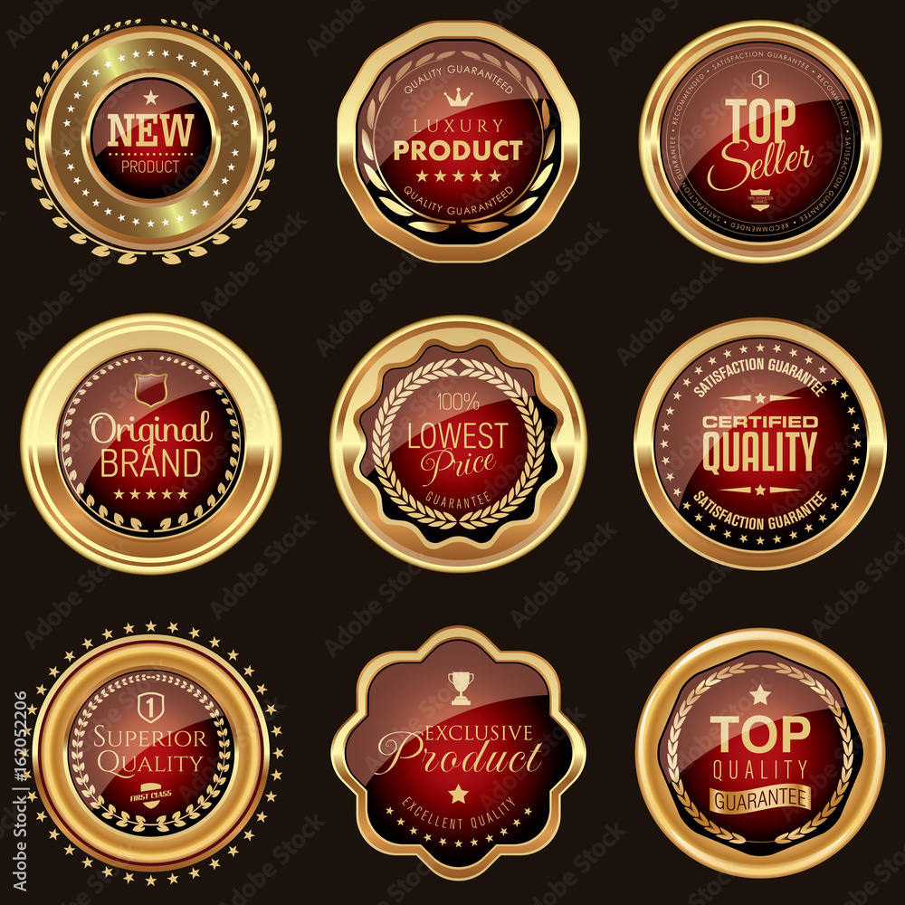 Set of golden and luxury marketing badges Set of golden and luxury marketing badges