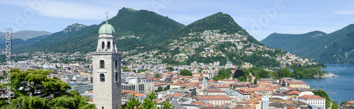 The center of Lugano and the lake on Switzerland