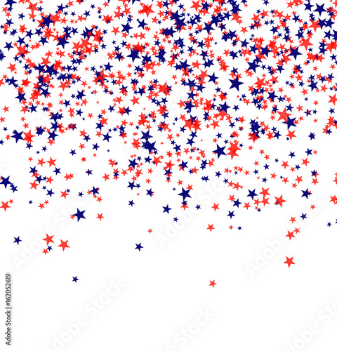 Red and blue stars falling from the sky on white background. 4th of July background. Independence day. Vector illustration.