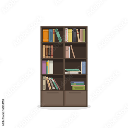  brown wooden bookcases, flat style