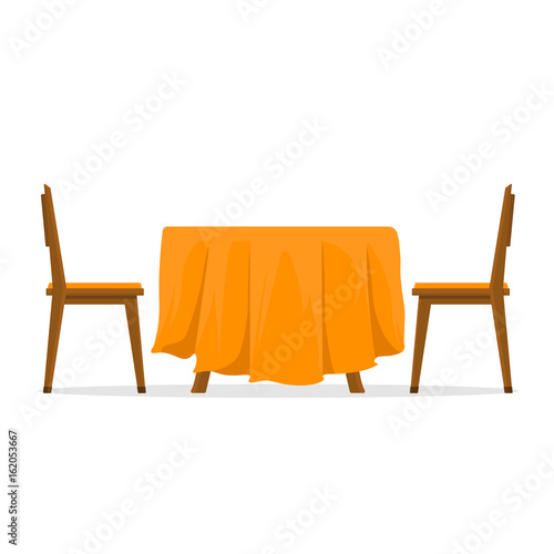 Dining table and chairs for two people. Vector illustration in flat style isolated on white background