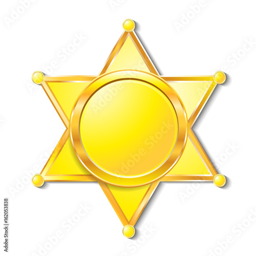 Sheriff star black symbol. Simple silhouette of six rays star with round tips.
