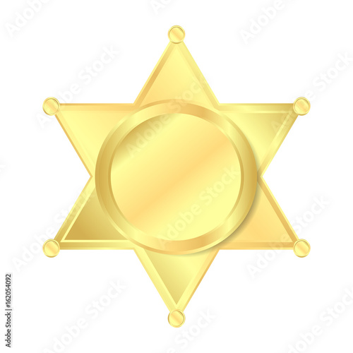 Sheriff star black symbol. Simple silhouette of six rays star with round tips.